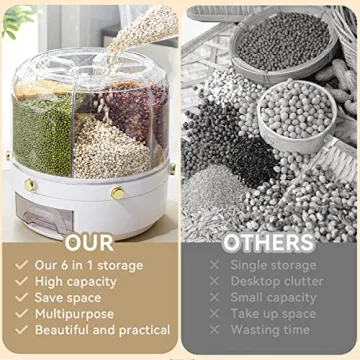 360 Rotating 6-Grid Cereal Dispenser Large Dry Food Storage