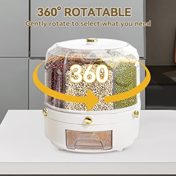 360 Rotating 6-Grid Cereal Dispenser Large Dry Food Storage