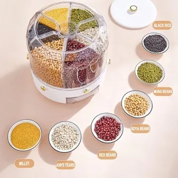 360 Rotating 6-Grid Cereal Dispenser Large Dry Food Storage