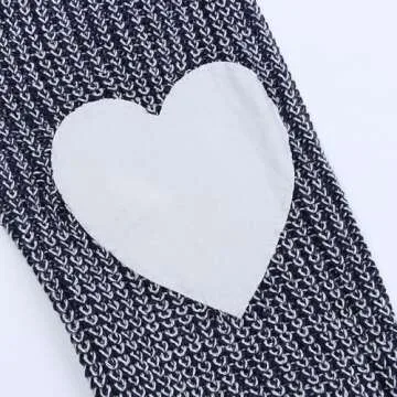 shermie Women's Cute Heart Pattern Elbow Patchwork Knitted Sweaters Long Sleeve Crew Neck Casual Pullover Medium Thick Navy