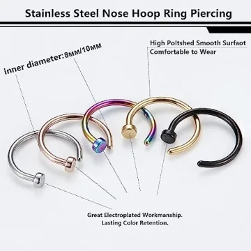 Stylish FIBO STEEL 5PCS Nose Hoop Set in Multiple Colors