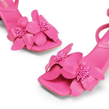 DREAM PAIRS Women’s Flower Wedding Kitten Heels Sandals – Hot Pink, Size 8