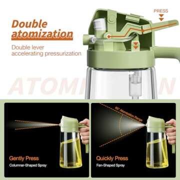 YARRAMATE Olive Oil Dispenser Bottle for Kitchen，2 in 1 Oil Sprayer for Cooking, 16oz/470ml Glass ...