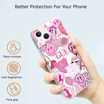 Cjoelzky Pink Indie Aesthetics Hippie Collage Case Compatible with iPhone 13, Silicone Shockproof TP...