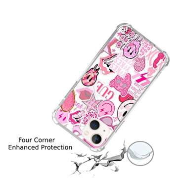 Cjoelzky Pink Indie Aesthetics Hippie Collage Case Compatible with iPhone 13, Silicone Shockproof TPU Bumper Case for iPhone 13