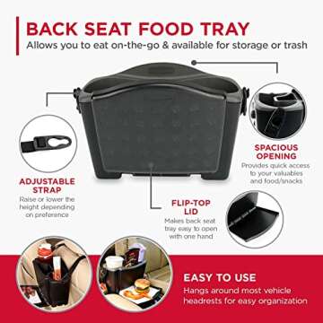 Rubbermaid Automotive Back Seat Organizer/Hanging Car Caddy with Folding Tray Table and Cup Holders