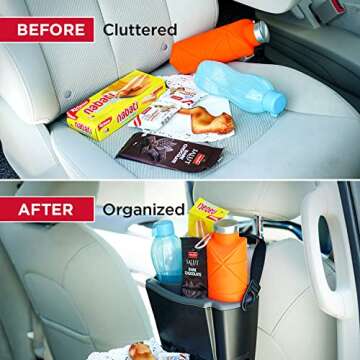 Rubbermaid Automotive Back Seat Organizer/Hanging Car Caddy with Folding Tray Table and Cup Holders