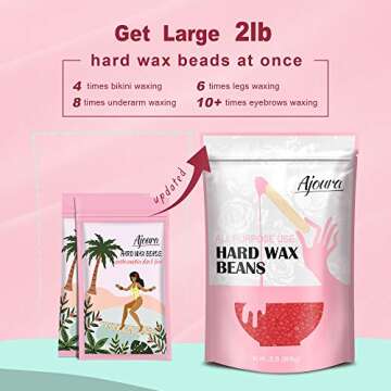 Ajoura 2 lb Hard Wax Beads, All-purpose Wax Beans for Sensitive Skin, Large Area Coarse Hair Removal...