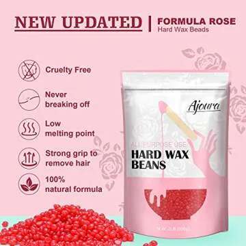 Ajoura 2 lb Hard Wax Beads, All-purpose Wax Beans for Sensitive Skin, Large Area Coarse Hair Removal, Refill Bag for Brazilian Bikini, Face, Eyebrows, Underarms, Arms, Chest, Back, Legs, Women Men