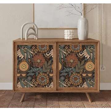 HAOKHOME Wallpaper Peel and Stick Floral Boho Brown/PeachPuff/Green Retro Wall Decor Bathroom Removable Mural 17.7in x 9.8ft