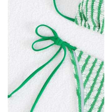 Falainetee Women's Striped Halter Bathing Suit High Waisted Triangle Colorblock Swimsuit Bikini Set Green M