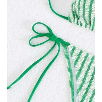 Falainetee Women's Striped Halter Bathing Suit High Waisted Triangle Colorblock Swimsuit Bikini Set Green M