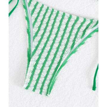 Falainetee Women's Striped Halter Bathing Suit High Waisted Triangle Colorblock Swimsuit Bikini Set Green M