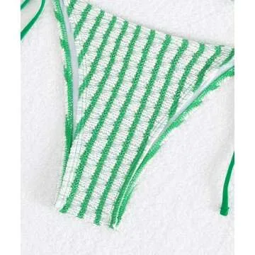 Falainetee Women's Striped Halter Bathing Suit High Waisted Triangle Colorblock Swimsuit Bikini Set Green M