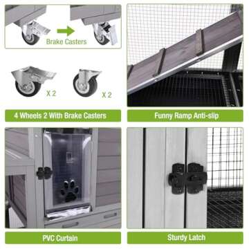 Rabbit Cage Indoor Rabbit Hutch Bunny Hutch Outdoor, Guinea Pig Cages with Removable Bottom Wire Netting - Easy Clean Large