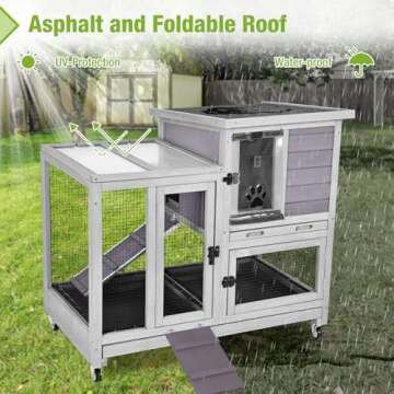 Rabbit Cage Indoor Rabbit Hutch Bunny Hutch Outdoor, Guinea Pig Cages with Removable Bottom Wire Netting - Easy Clean Large