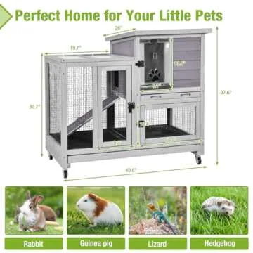 Rabbit Cage Indoor Rabbit Hutch Bunny Hutch Outdoor, Guinea Pig Cages with Removable Bottom Wire Netting - Easy Clean Large