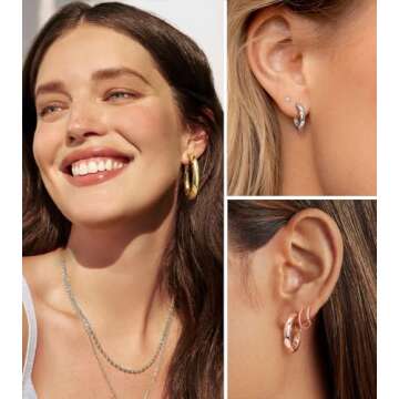 wowshow Small Chunky Thick Gold Hoops Earrings for Women Silver Hoops 25mm