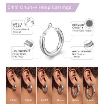 wowshow Small Chunky Thick Gold Hoops Earrings for Women Silver Hoops 25mm
