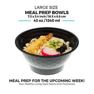 Freshware Meal Prep Bowl Containers [30 Pack] Plastic Bowls with Lids for Soup and Salad, Food Storage Bento Box, BPA Free, Stackable, Lunch Boxes, Microwave/Dishwasher/Freezer Safe (42 oz)