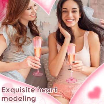 Didaey 2 Pack Wedding Heart Shaped Champagne Flutes Pink Coupe Martini Glasses Cocktail Toasting Glasses Wine Cups with Gold Rim for Bridal Shower Celebrations Girl Birthday Party Supplies(Retro)