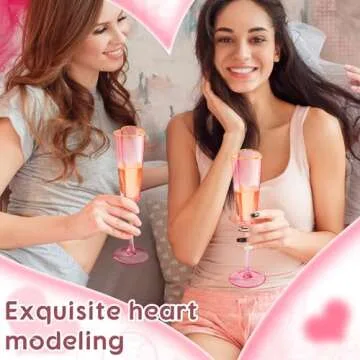 Didaey 2 Pack Wedding Heart Shaped Champagne Flutes Pink Coupe Martini Glasses Cocktail Toasting Glasses Wine Cups with Gold Rim for Bridal Shower Celebrations Girl Birthday Party Supplies(Retro)