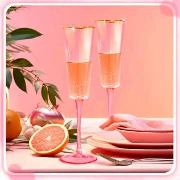 Didaey 2 Pack Wedding Heart Shaped Champagne Flutes Pink Coupe Martini Glasses Cocktail Toasting Glasses Wine Cups with Gold Rim for Bridal Shower Celebrations Girl Birthday Party Supplies(Retro)