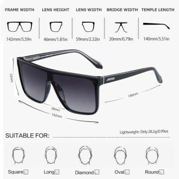 Jefoo Polarized Square Sunglasses for Stylish UV Protection