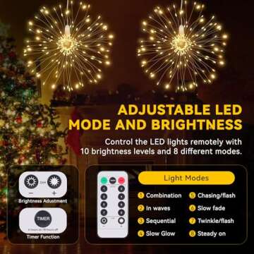 8 Pack Firework Lights 120 LED Copper Wire Firework Lights, 8 Modes Dimmable String LED Lights with ...