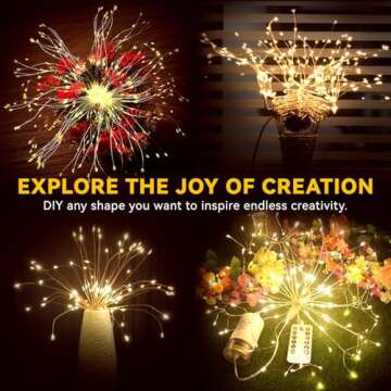 8 Pack Firework Lights 120 LED Copper Wire Firework Lights, 8 Modes Dimmable String LED Lights with Remote Control,Waterproof Hanging Fairy Lights for Party,Home,Christmas,Garden Outdoor Decoration