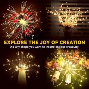 8 Pack Firework Lights 120 LED Copper Wire Firework Lights, 8 Modes Dimmable String LED Lights with Remote Control,Waterproof Hanging Fairy Lights for Party,Home,Christmas,Garden Outdoor Decoration