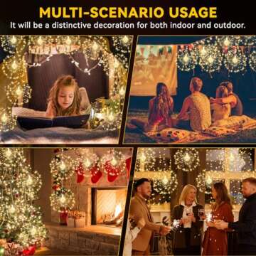 8 Pack Firework Lights 120 LED Copper Wire Firework Lights, 8 Modes Dimmable String LED Lights with Remote Control,Waterproof Hanging Fairy Lights for Party,Home,Christmas,Garden Outdoor Decoration