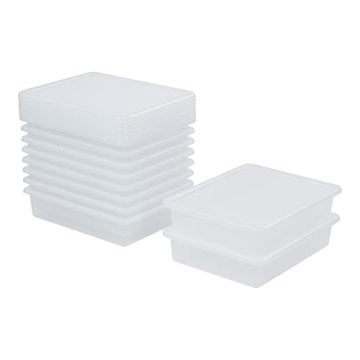 ECR4Kids Letter Size Tray with Lid, Storage Bin, Clear, 10-Piece