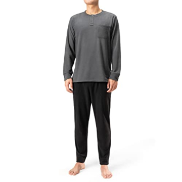 DAVID ARCHY Men's Polar Fleece Pajamas Set Henley Collar Warm Sleepwear Comfy Soft Loungewear Pjs Wi...