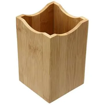 Heselian Bamboo Wooden Spoons Cooking Kitchen Spatula Utensil Set, 6 Pieces + Holder, 100% Organic bamboo