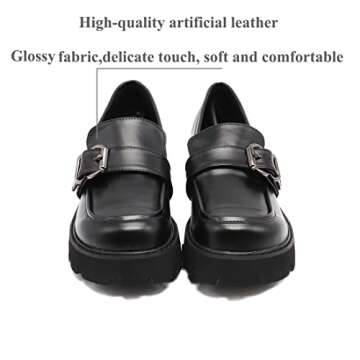 MAKEGSI Women's Office Lady Oxfords Dress Platform high Heels Loafers Shoes (Black 1_8.5)