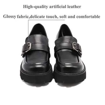 MAKEGSI Women's Office Lady Oxfords Dress Platform high Heels Loafers Shoes (Black 1_8.5)