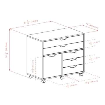 Winsome Halifax Storage Mobile Cabinets, 1 Door, 3 Drawers, 2 Wide Drawers, for Home Office, White