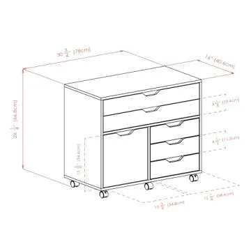 Winsome Halifax Storage Mobile Cabinets, 1 Door, 3 Drawers, 2 Wide Drawers, for Home Office, White