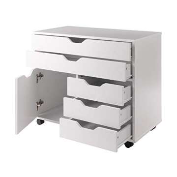 Winsome Halifax Storage Mobile Cabinets, 1 Door, 3 Drawers, 2 Wide Drawers, for Home Office, White