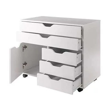Winsome Halifax Storage Mobile Cabinets, 1 Door, 3 Drawers, 2 Wide Drawers, for Home Office, White