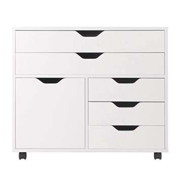 Winsome Halifax Storage Mobile Cabinets, 1 Door, 3 Drawers, 2 Wide Drawers, for Home Office, White