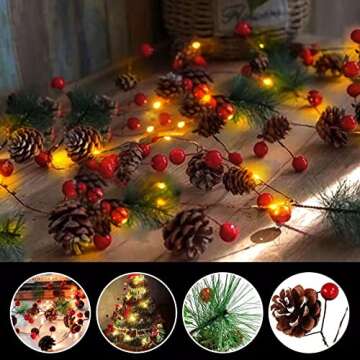 PHILIPOUS Christmas Lights, Garland with Lights Fairy Lights Pine Cone Berries Indoor and Outdoor Christmas Tree Lights Winter Holiday New Year Decor, Battery Powered. (2M 20 Lights)  (Pine Cone)