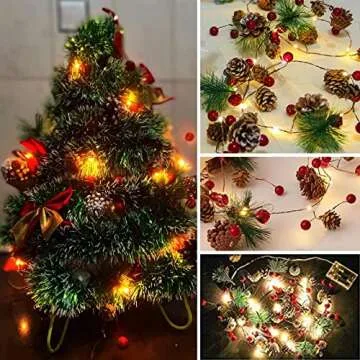 PHILIPOUS Christmas Lights, Garland with Lights Fairy Lights Pine Cone Berries Indoor and Outdoor Christmas Tree Lights Winter Holiday New Year Decor, Battery Powered. (2M 20 Lights)  (Pine Cone)