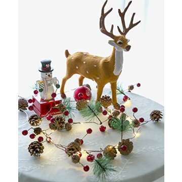 PHILIPOUS Christmas Lights, Garland with Lights Fairy Lights Pine Cone Berries Indoor and Outdoor Christmas Tree Lights Winter Holiday New Year Decor, Battery Powered. (2M 20 Lights)  (Pine Cone)