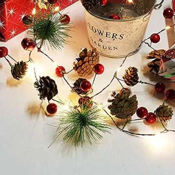 PHILIPOUS Christmas Lights, Garland with Lights Fairy Lights Pine Cone Berries Indoor and Outdoor Christmas Tree Lights Winter Holiday New Year Decor, Battery Powered. (2M 20 Lights)  (Pine Cone)