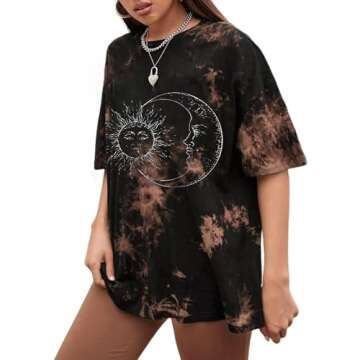 Remidoo Women's Casual Crewneck Short Sleeve Sun and Moon Print Tie Dye Oversized Graphic Top T-Shir...