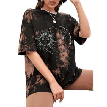 Remidoo Women's Oversized Sun and Moon Graphic Tee
