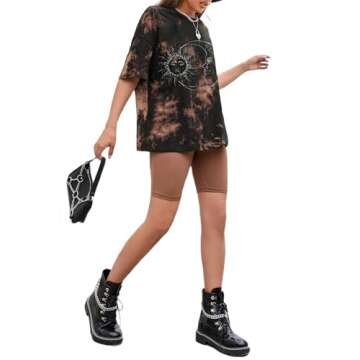 Remidoo Women's Oversized Sun and Moon Graphic Tee