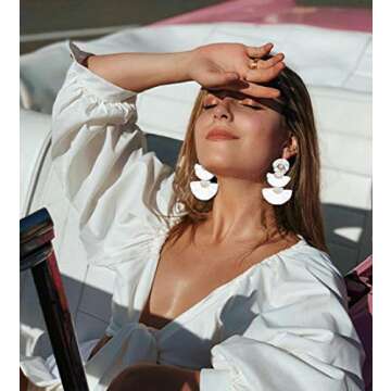 Chic Statement Beaded Raffia Palm Drop Earrings for Women